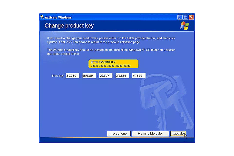 skip product key windows xp